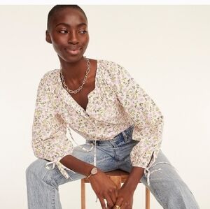 J Crew Tie Front Tie-sleeve button-front cotton poplin top Meadow floral Small